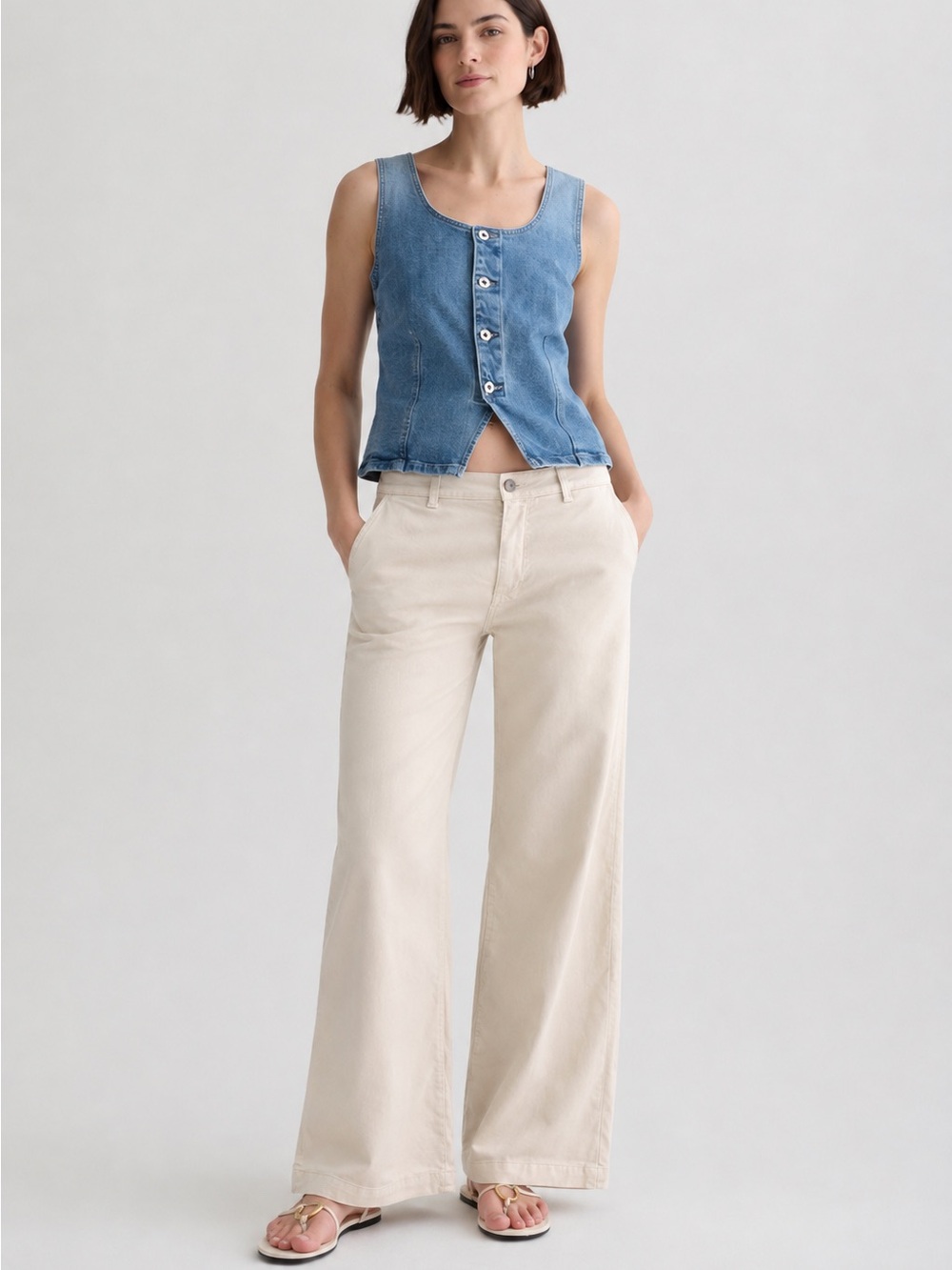 AG Caden Wide Leg Pants Women’s 27 Linen Cotton Cream Tailored Trousers